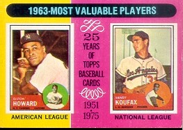 1975 Topps Mini Baseball Cards      201     Elston Howard/Sandy Koufax MVP